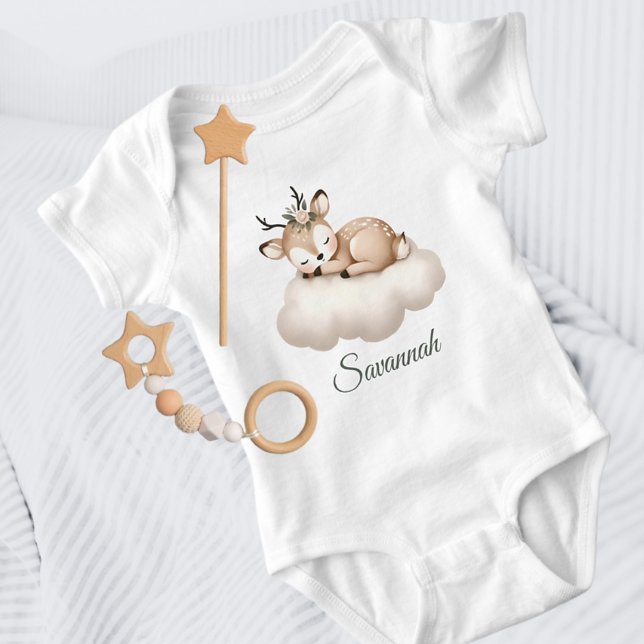 Niedliches Schlafen Baby Deer auf der Cloud Girly Baby Strampler (Von Creator hochgeladen)