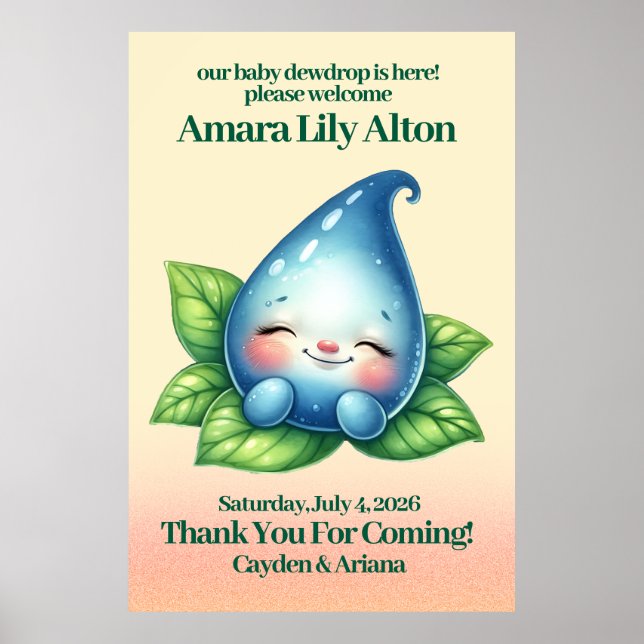 Niedliches Schlafen Baby Dewdrop Baby Dusche Willk Poster (Vorne)
