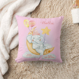 Niedliches Schlafen Baby Elephant Birth Stats Pink Kissen