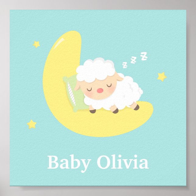 Niedliches Schlafen Baby Lamb Kinder Kinderzimmer  Poster (Vorne)