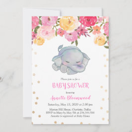 Niedliches Schlafen Elephant Pink Floral Baby Dusc Einladung