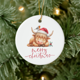 Niedliches Schlafen Hochland Kuh frohe Weihnachten Keramik Ornament