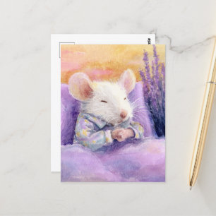 Niedliches Schlafen mit weißer Maus Postkarte