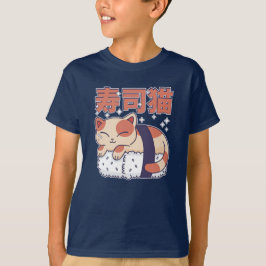 Niedliches Schlafen Sushi Katze Kitten Asian Food T-Shirt