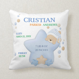 Niedliches Schlafen Teddy Bear Baby Boy Birth Stat Kissen