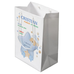 Niedliches Schlafen Teddy Bear Baby Boy Birth Stat Mittlere Geschenktüte