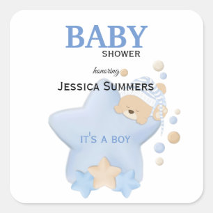 Niedliches Schlafen Teddy Bear Baby Dusche Square Quadratischer Aufkleber