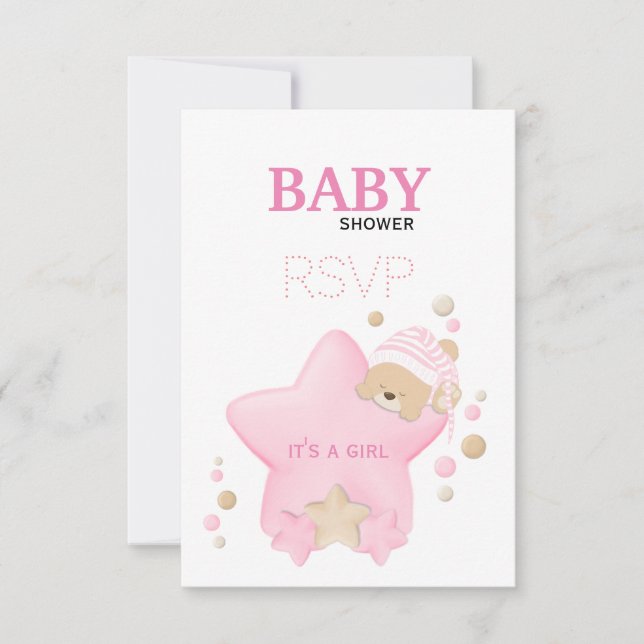 Niedliches Schlafen Teddy Bear Baby Dusche UAWG Au RSVP Karte (Vorderseite)