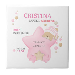 Niedliches Schlafen Teddy Bear Baby Girl Birth Sta Fliese