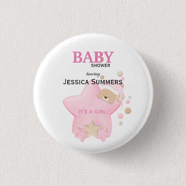 Niedliches Schlafen Teddy Bear Babydusche Button (Vorderseite)