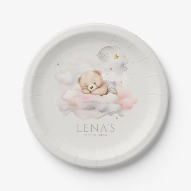 Niedliches Schlafen Teddy Bear Babydusche Pappteller (Vorderseite)