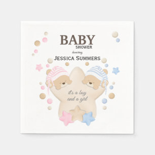 Niedliches Schlafen Teddy Bear Twins Baby Dusche N Serviette