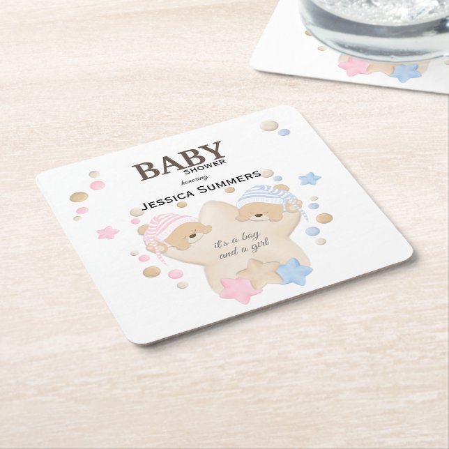 Niedliches Schlafen Teddy Bear Twins Baby Duschpla Rechteckiger Pappuntersetzer (angewinkelt)