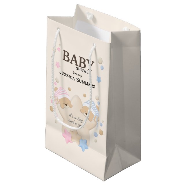 Niedliches Schlafen Teddy Bear Twins Kinderdusche  Kleine Geschenktüte (Vorderseite Schrägansicht)