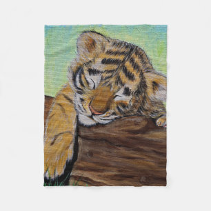 Niedliches Schlafen Tiger Cub Malerei Fleecedecke