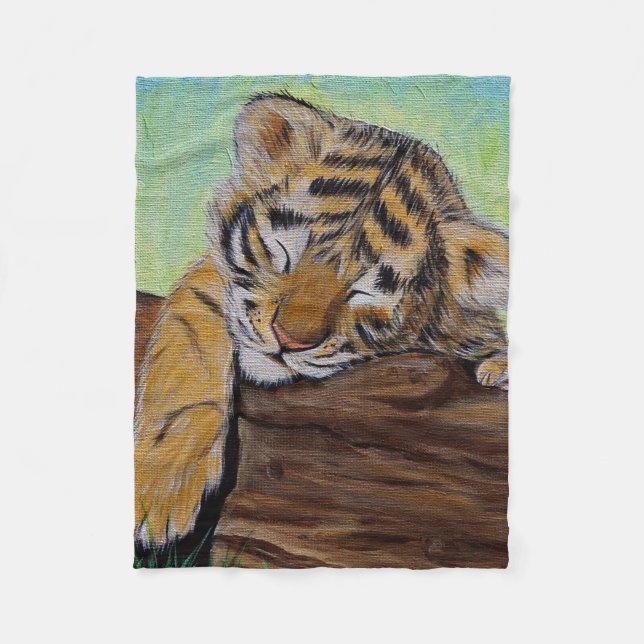 Niedliches Schlafen Tiger Cub Malerei Fleecedecke (Vorderseite)