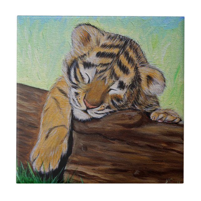 Niedliches Schlafen Tiger Cub Malerei Fliese (Vorderseite)