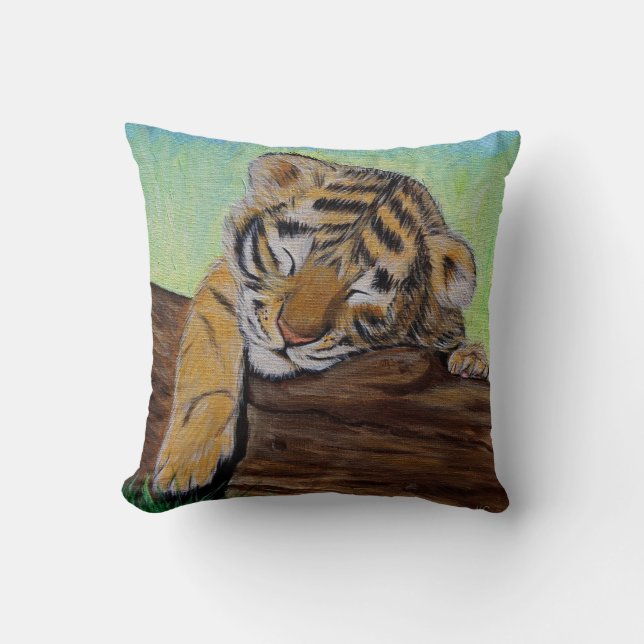 Niedliches Schlafen Tiger Cub Malerei Kissen (Vorderseite)