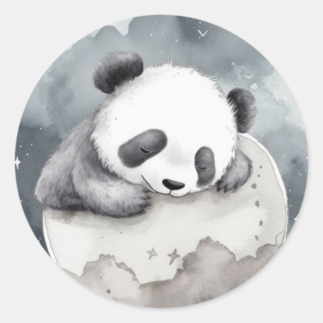Niedliches Schlafen Watercolor Baby Panda Runder Aufkleber (Vorderseite)