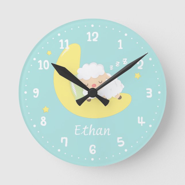 Niedliches Schlafenbaby-Lamm scherzt Runde Wanduhr (Vorderseite)