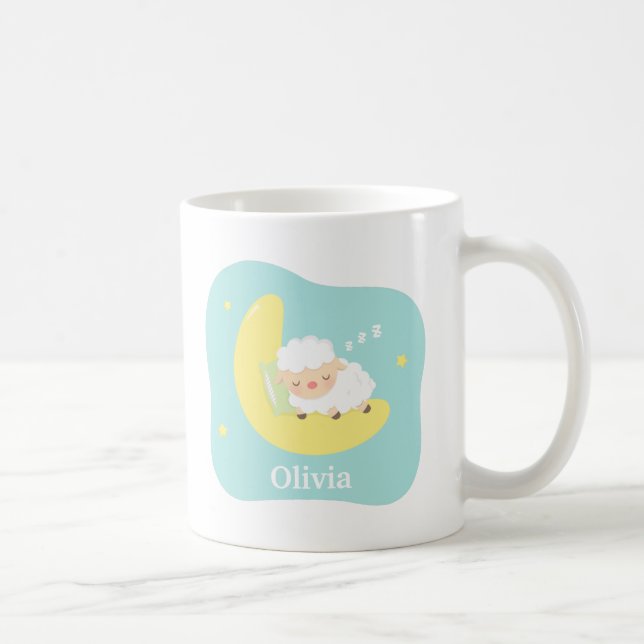 Niedliches Schlafenkleines Lamm auf dem Mond Kaffeetasse (Rechts)