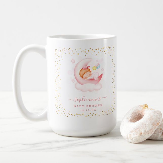 Niedliches Schläfenmädchen über der Mond-Gold-Baby Kaffeetasse (Mit Donut)