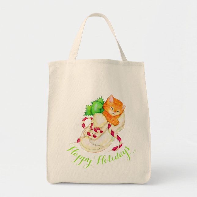 niedliches Schlafkätzchen Weihnachten Glücksbeutel Tragetasche (Vorne)