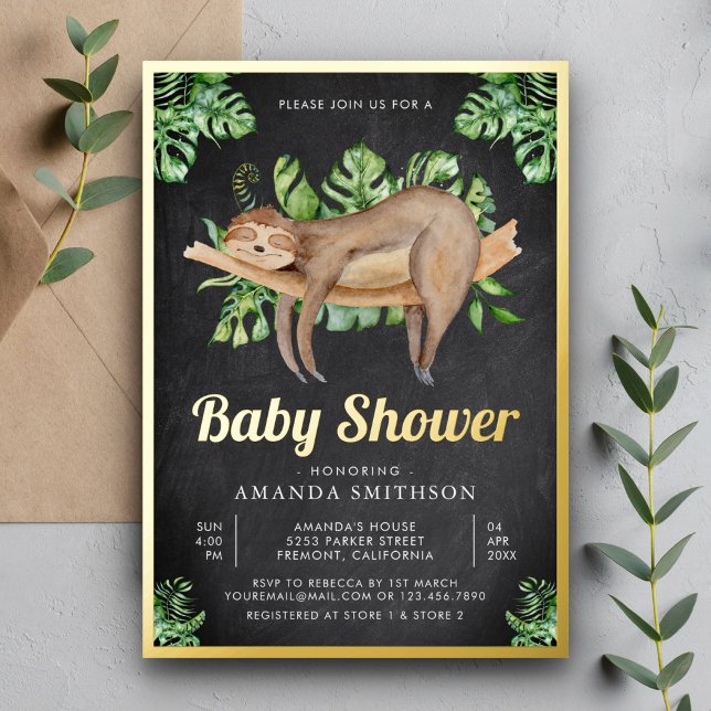 Niedliches Schlafsack-Halbpension Baby-Dusche Gold Folieneinladung (Von Creator hochgeladen)