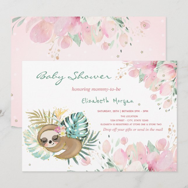 Niedliches Schlafsessel Blume Babydusche Einladung (Vorne/Hinten)