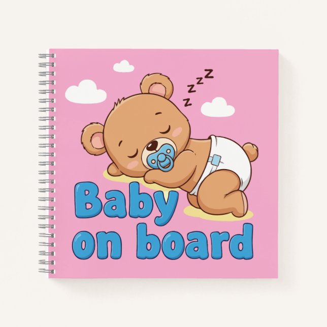 Niedliches Schlafteddy Bear Baby an Bord Cartoon Notizbuch (Vorderseite)