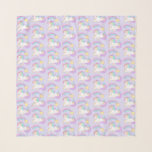 Niedliches Schlafunkorr mit farbenfroher Shooting  Schal<br><div class="desc">Chiffonschal mit wiederholendem Muster,  bestehend aus einer Abbildung eines niedlichen und kawaii Einhorns,  das friedlich mit einem extravaganten,  lockigen Mann und Schwanz schläft. Ein farbenfroher Regenbogenschütze über ihrem Kopf. Set auf einem pastellfarbenen lila Hintergrund. Schönes Fantasiedesign.</div>