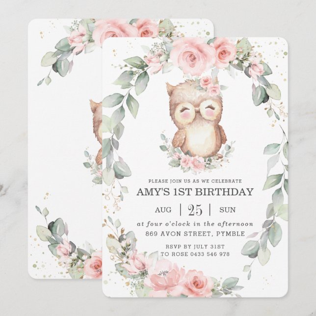 Niedliches Schlingel Pink Blütengrün Geburtstag Einladung (Vorne/Hinten)