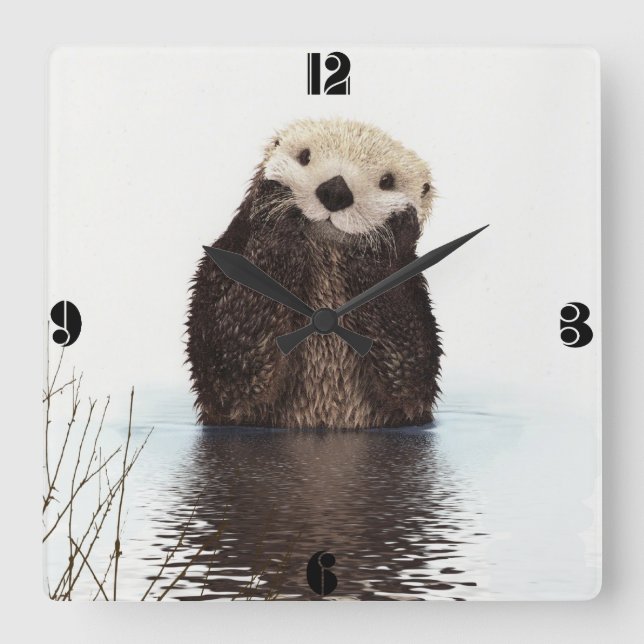 Niedliches, schmeichelhaftes Otter Quadratische Wanduhr (Vorderseite)