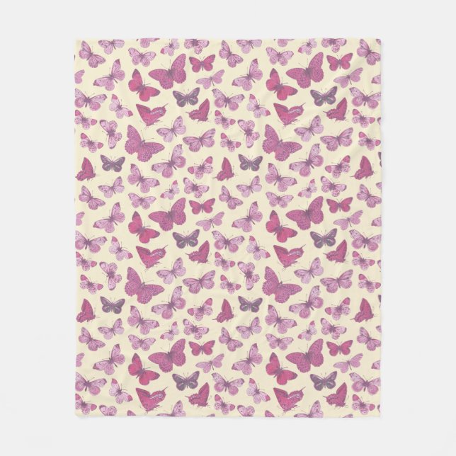 Niedliches Schmetterlingsmuster auf Beige Fleecedecke (Vorderseite)