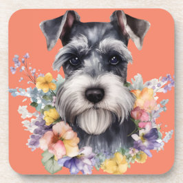 Niedliches Schnauzer-Portrait mit Blume Getränkeuntersetzer
