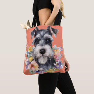 Niedliches Schnauzer-Portrait mit Blume Tasche