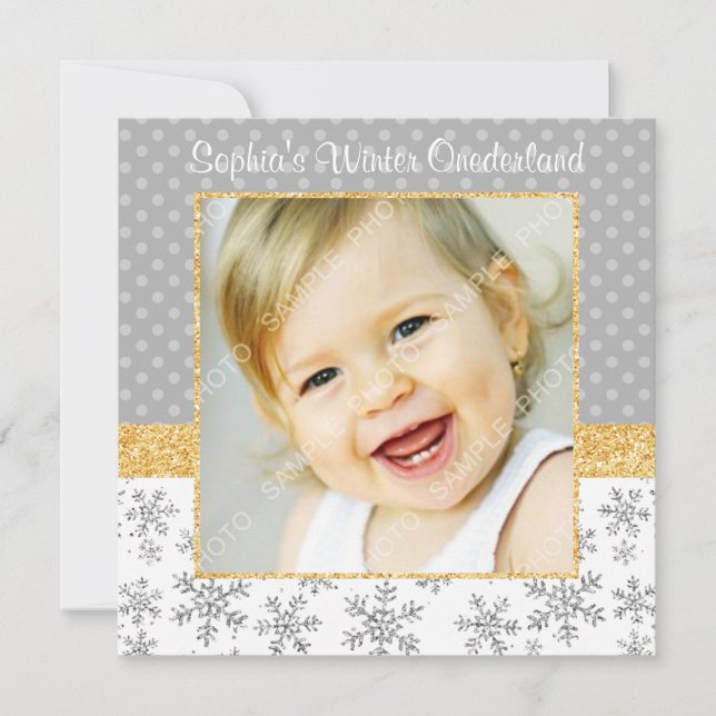 Niedliches Schneeflocken Silver Gold Winter Oneder Einladung (Vorderseite)
