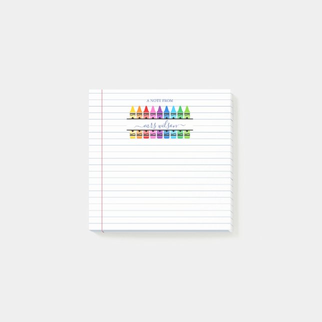 Niedliches Schulbuch mit einem Hinweis des Lehrers Post-it Klebezettel (Vorderseite)