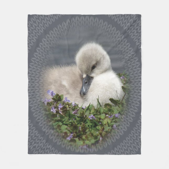 Niedliches Schwan- und Kabelmuster für Strick Fleecedecke (Vorderseite)