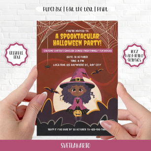 Niedliches schwarz-afrikanisches Halloween-Hexenmä Einladung