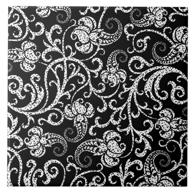 Niedliches Schwarz-Dalmatien-Blume-Hintergrunddesi Fliese (Vorderseite)