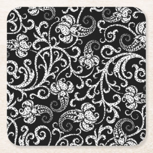 Niedliches Schwarz-Dalmatien-Blume-Hintergrunddesi Rechteckiger Pappuntersetzer