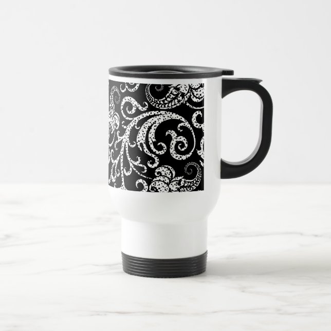 Niedliches Schwarz-Dalmatien-Blume-Hintergrunddesi Reisebecher (Rechts)
