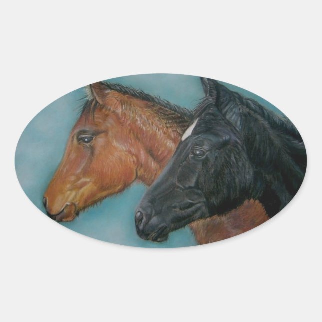 niedliches Schwarz-Fohlen-Forelle Ovaler Aufkleber (Vorderseite)