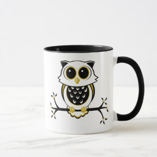 Niedliches Schwarz-Gold-Cartoon-Owl Tasse