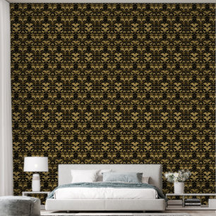 Niedliches Schwarz-Gold-Deko-Fliesen-Muster Tapete