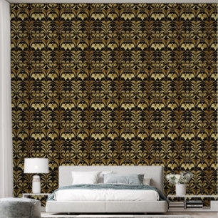Niedliches Schwarz-Gold-Deko-Fliesen-Muster Tapete