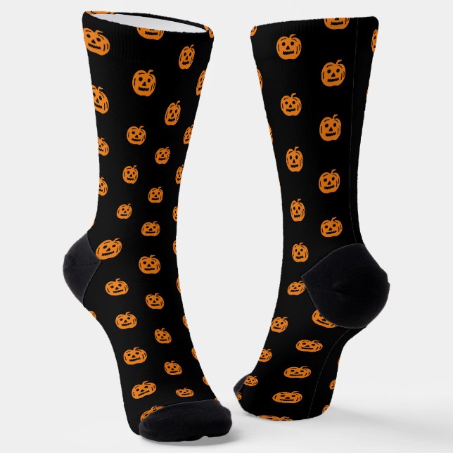 Niedliches Schwarz-Orange-Kürbislaterne-Gesichtsmu Socken (Gewinkelt)