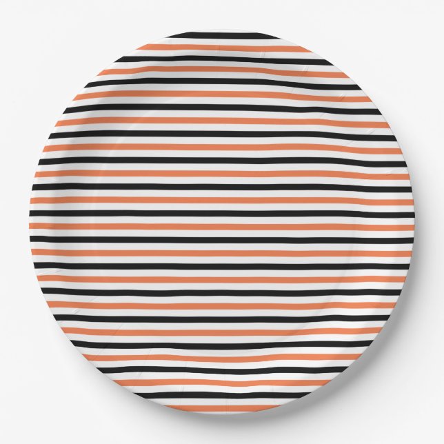 Niedliches Schwarz-Orange-Streifen-Muster Hallowee Pappteller (Vorderseite)