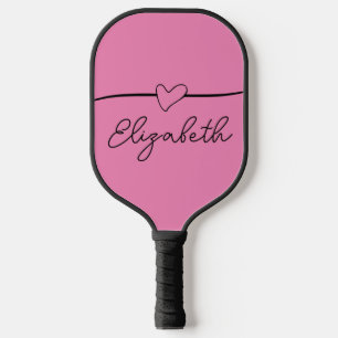 Niedliches Schwarz-Pink-Herz-Curry-Namensschild Pickleball Schläger